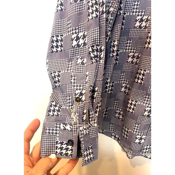 Robert Graham Block Houndstooth Gingham Check Button Down Collared Navy X-Large - Picture 7 of 11